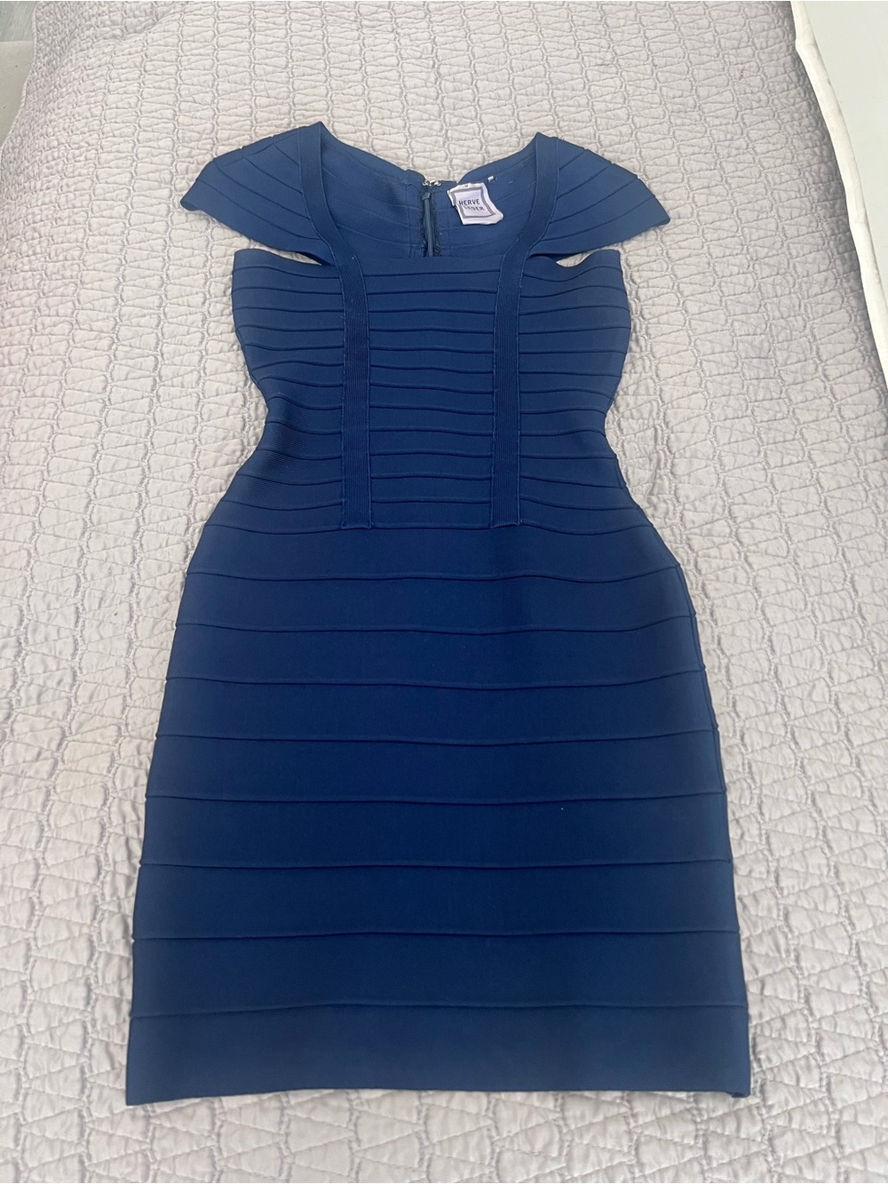 Vintage Herve Leger cap sleeve Navy Bandage Bodycon mini size M